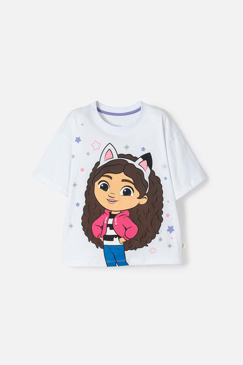 POLERA DE GABBY’S DOLLHOUSE MANGA CORTA BLANCO PARA NIÑA