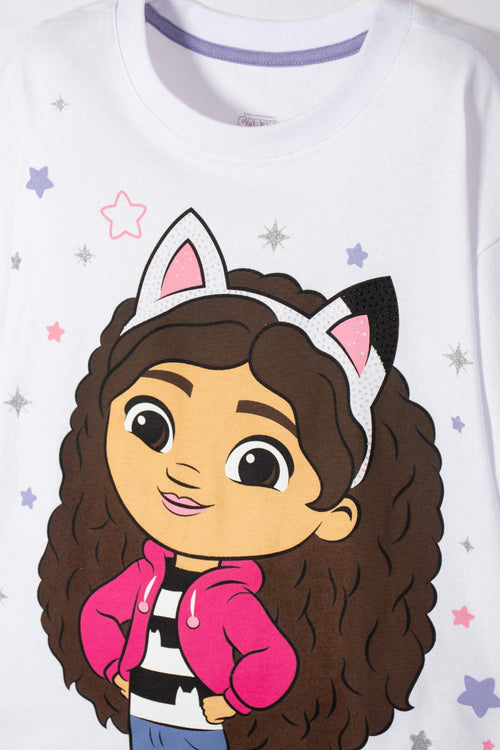 POLERA DE GABBY’S DOLLHOUSE MANGA CORTA BLANCO PARA NIÑA