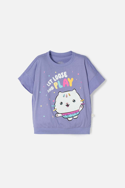 POLERA DE GABBY’S DOLLHOUSE MANGA CORTA LILA PARA NIÑA
