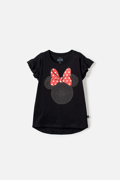 POLERA DE MINNIE MOUSE MANGA CORTA NEGRA PARA NIÑA