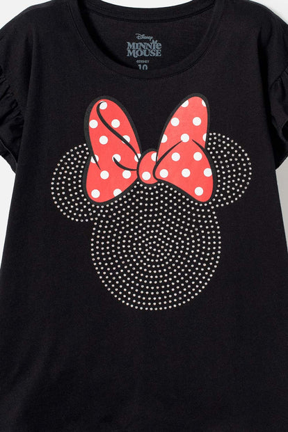 POLERA DE MINNIE MOUSE MANGA CORTA NEGRA PARA NIÑA