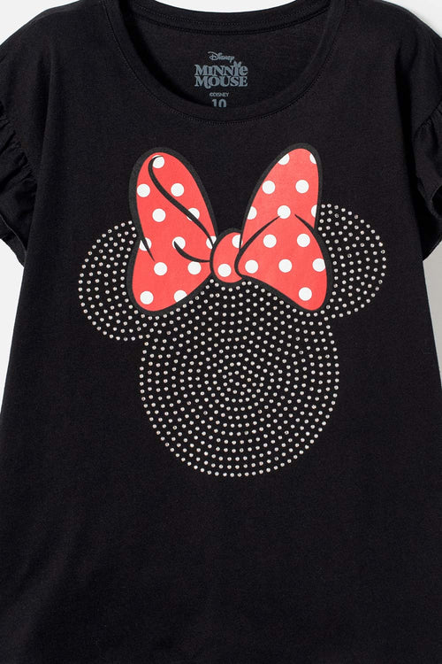 POLERA DE MINNIE MOUSE MANGA CORTA NEGRA PARA NIÑA