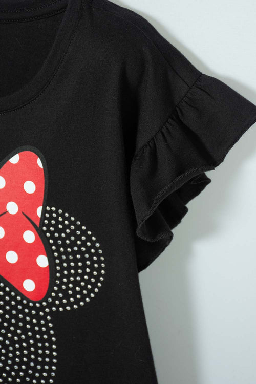POLERA DE MINNIE MOUSE MANGA CORTA NEGRA PARA NIÑA