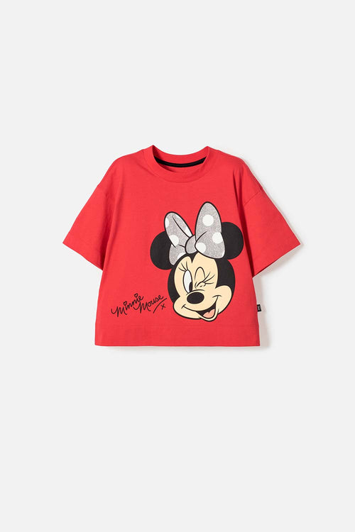 POLERA DE MINNIE MOUSE MANGA CORTA ROJO PARA NIÑA
