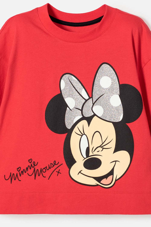 POLERA DE MINNIE MOUSE MANGA CORTA ROJO PARA NIÑA