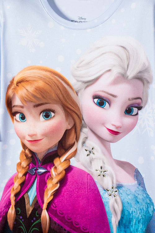 POLERA DE FROZEN MANGA CORTA AZUL CIELO PARA NIÑA