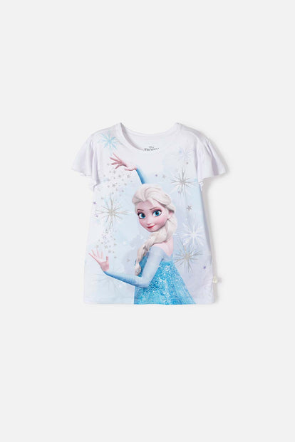 POLERA DE FROZEN MANGA CORTA BLANCO PARA NIÑA