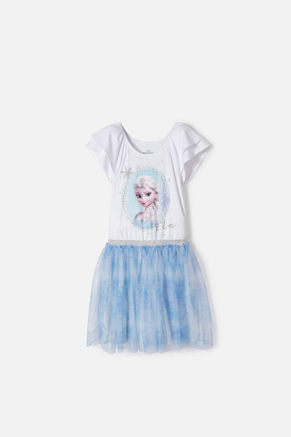 VESTIDO DE FROZEN CON TULL BLANCO Y AZUL PARA NIÑA
