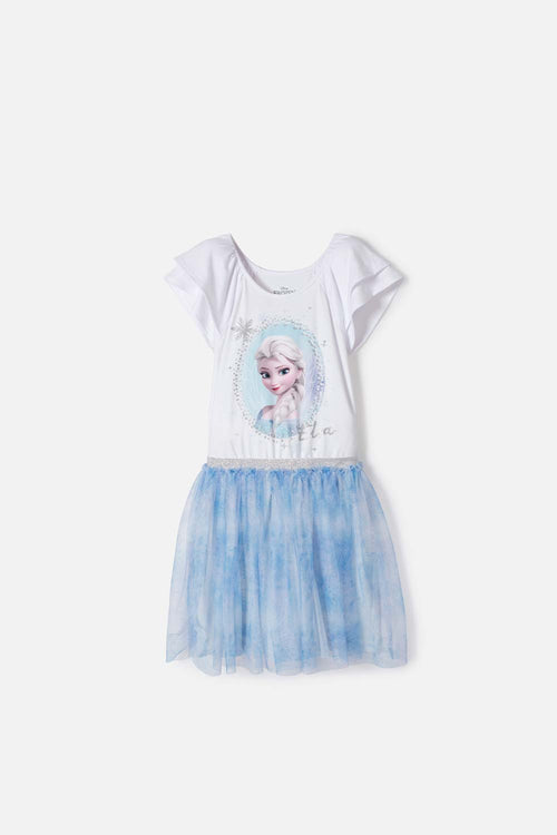 VESTIDO DE FROZEN CON TULL BLANCO Y AZUL PARA NIÑA