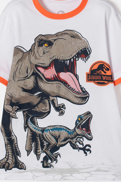 POLERA DE JURASSIC WORLD MANGA CORTA BLANCO PARA NIÑO