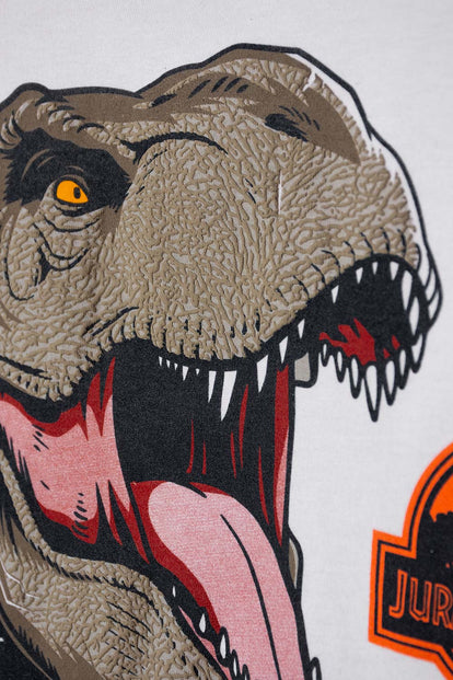 POLERA DE JURASSIC WORLD MANGA CORTA BLANCO PARA NIÑO