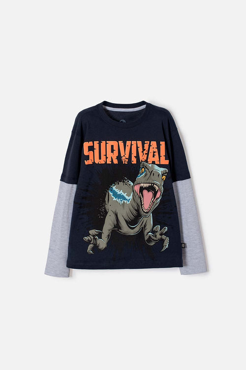 POLERA DE JURASSIC WORLD MANGA LARGA AZUL PARA NIÑO