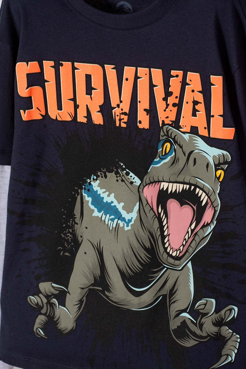 POLERA DE JURASSIC WORLD MANGA LARGA AZUL PARA NIÑO