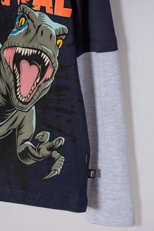 POLERA DE JURASSIC WORLD MANGA LARGA AZUL PARA NIÑO