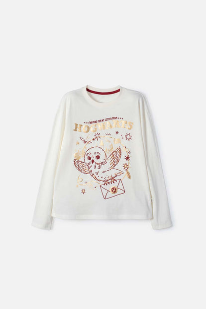 POLERA DE HARRY POTTER MANGA LARGA MARFIL PARA NIÑA