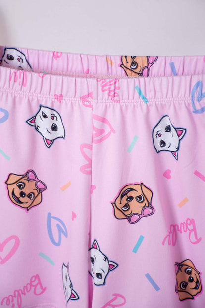 PIJAMA DE BARBIE MANGA CORTA ROSADA PARA NIÑA