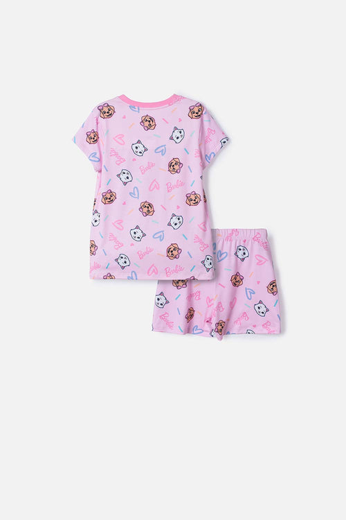 PIJAMA DE BARBIE MANGA CORTA ROSADA PARA NIÑA