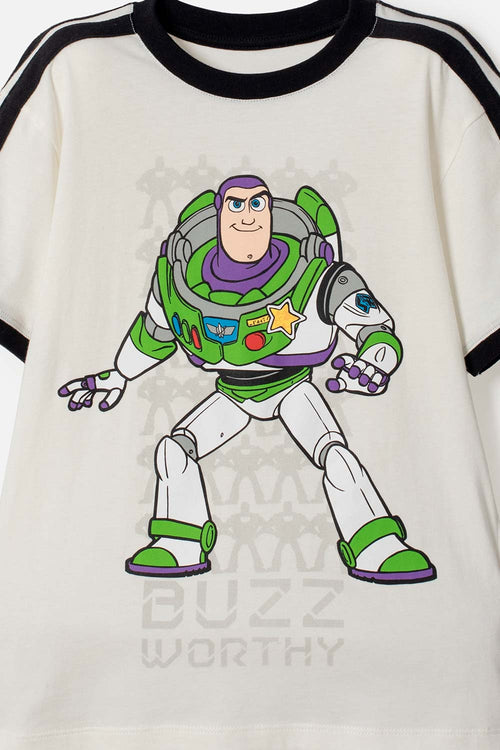 CONJUNTO DE TOY STORY CON BERMUDA MARFIL Y NEGRO PARA NIÑO