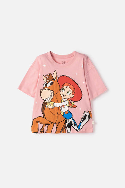 POLERA DE TOY STORY MANGA CORTA PALO DE ROSA PARA NIÑA