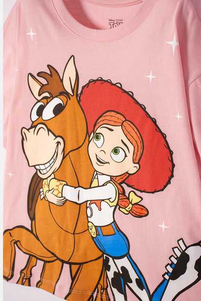 POLERA DE TOY STORY MANGA CORTA PALO DE ROSA PARA NIÑA