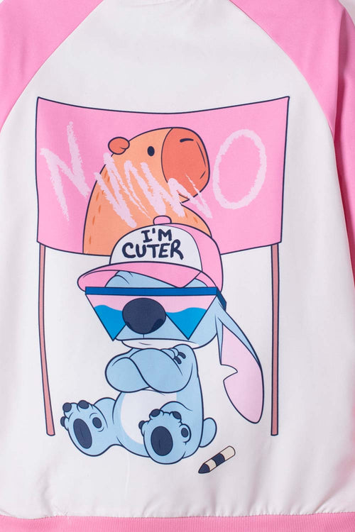 CHAQUETA DE STITCH Y CAPYBARA CON CIERRE MULTICOLOR PARA NIÑA