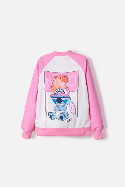 CHAQUETA DE STITCH Y CAPYBARA CON CIERRE MULTICOLOR PARA NIÑA