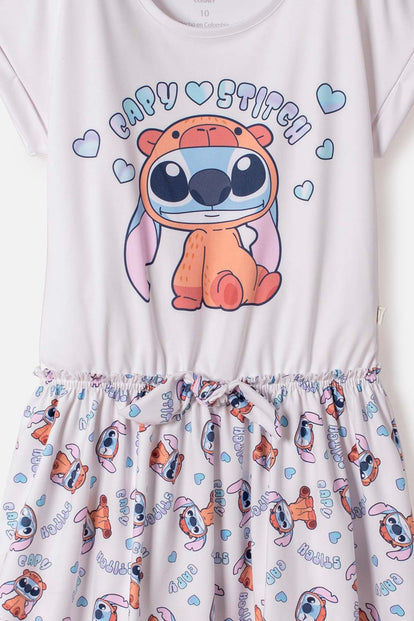 VESTIDO DE STITCH Y CAPYBARA MANGA CORTA MULTICOLOR PARA NIÑA