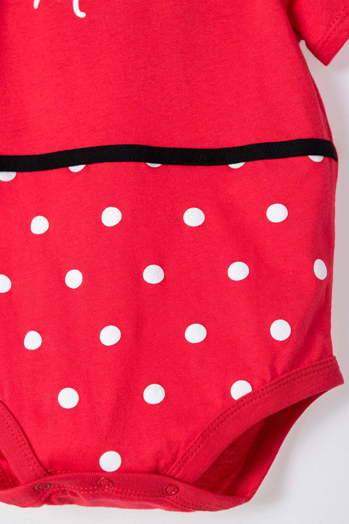 BODY DE MINNIE MOUSE MANGA CORTA NEGRO Y ROJO PARA BEBÉ NIÑA