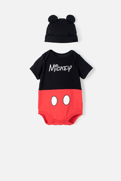 BODY DE MICKEY MOUSE MANGA CORTA ROJO CON NEGRO PARA BEBÉ NIÑO