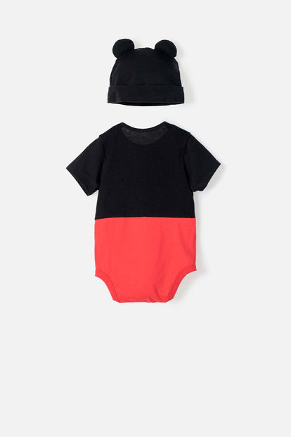 BODY DE MICKEY MOUSE MANGA CORTA ROJO CON NEGRO PARA BEBÉ NIÑO