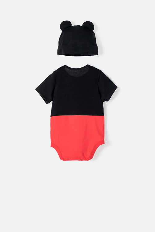 BODY DE MICKEY MOUSE MANGA CORTA ROJO CON NEGRO PARA BEBÉ NIÑO