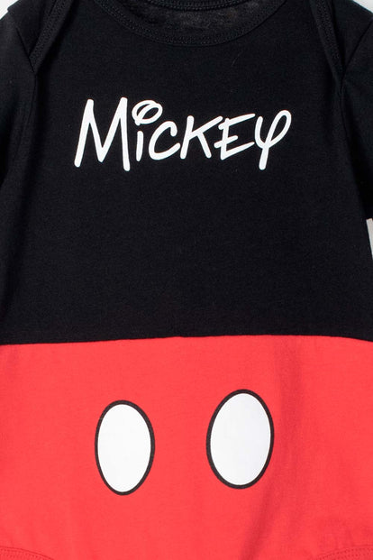 BODY DE MICKEY MOUSE MANGA CORTA ROJO CON NEGRO PARA BEBÉ NIÑO