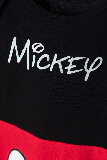 BODY DE MICKEY MOUSE MANGA CORTA ROJO CON NEGRO PARA BEBÉ NIÑO