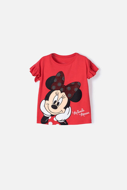 POLERA DE MINNIE MOUSE ROJA ESTAMPADA PARA NIÑA DE 2T A 5T