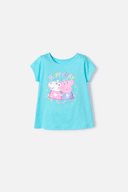 POLERA DE PEPPA PIG MANGA CORTA AZUL PARA NIÑA 2T A 5T