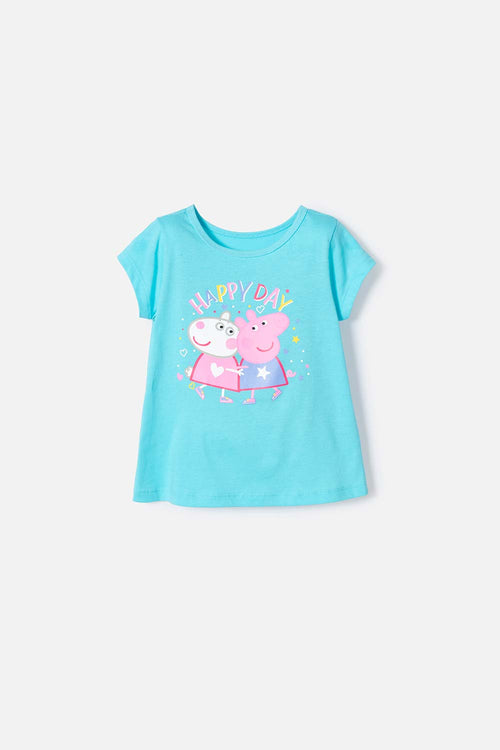 POLERA DE PEPPA PIG MANGA CORTA AZUL PARA NIÑA 2T A 5T