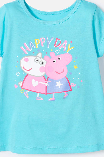 POLERA DE PEPPA PIG MANGA CORTA AZUL PARA NIÑA 2T A 5T