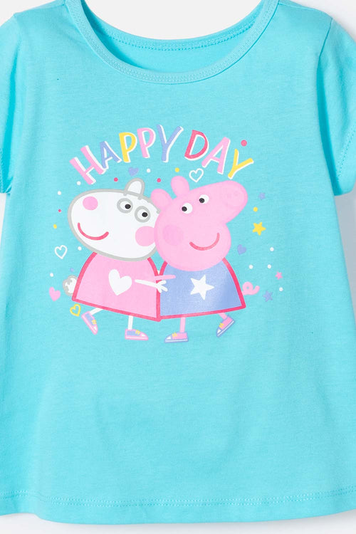 POLERA DE PEPPA PIG MANGA CORTA AZUL PARA NIÑA 2T A 5T