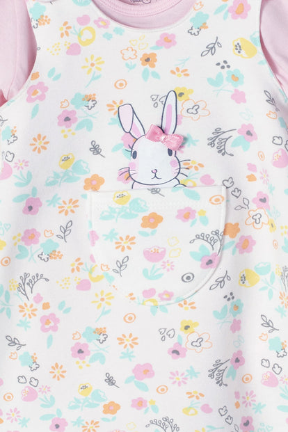 VESTIDO DE DOS PIEZAS LITTLEMIC MANGA CORTA ROSADO PARA BEBÉ NIÑA