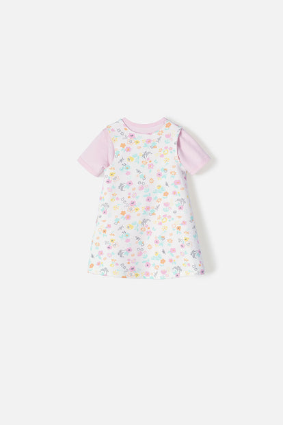 VESTIDO DE DOS PIEZAS LITTLEMIC MANGA CORTA ROSADO PARA BEBÉ NIÑA