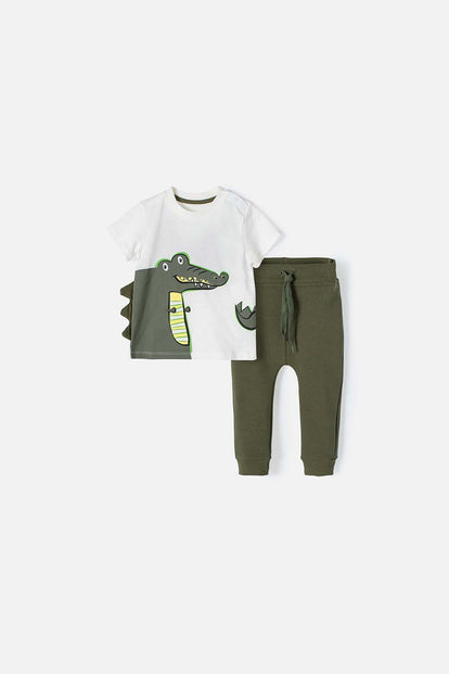 CONJUNTO LITTLEMIC CON PANTALÓN VERDE Y BLANCO PARA BEBÉ NIÑO