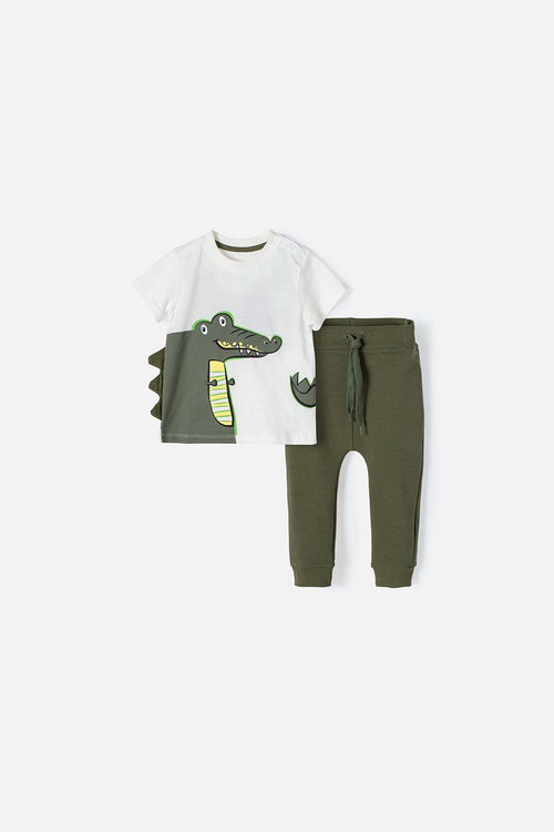 CONJUNTO LITTLEMIC CON PANTALÓN VERDE Y BLANCO PARA BEBÉ NIÑO