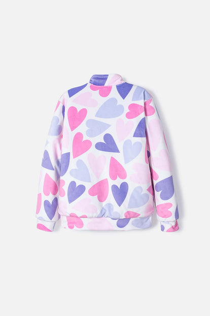 CHAQUETA MIC MULTICOLOR CON ESTAMPADO DE CORAZONES PARA NIÑA