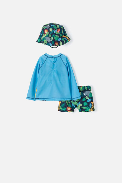 CONJUNTO DE BAÑO LITTLEMIC ESTAMPADO  AZUL CLARO Y OSCURO PARA BEBÉ NIÑO