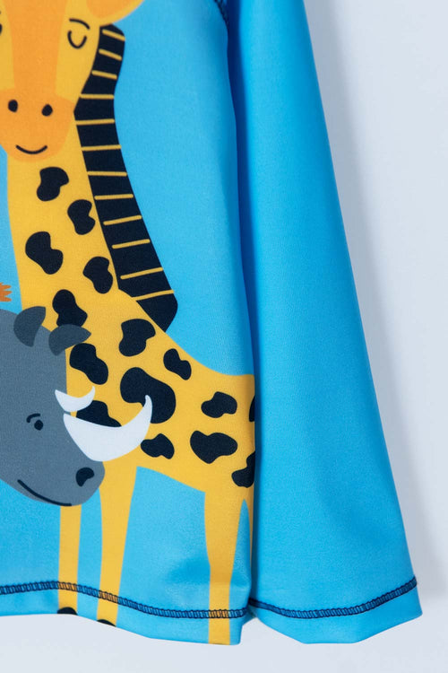 CONJUNTO DE BAÑO LITTLEMIC ESTAMPADO  AZUL CLARO Y OSCURO PARA BEBÉ NIÑO