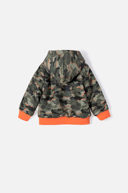 CHAQUETA DE LITTLEMIC CON CIERRE Y CHOMPA VERDE MILITAR  PARA BEBÉ NIÑO