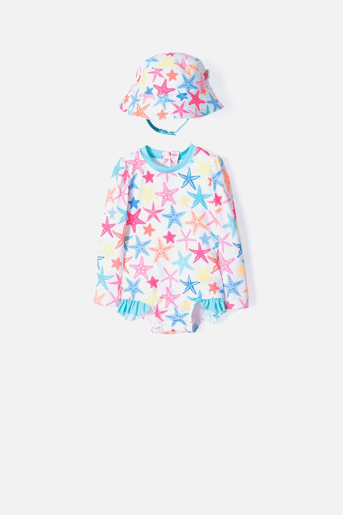 VESTIDO DE BAÑO LITTLEMIC MULTICOLOR INCLUYE BUCKET HAT PARA BEBÉ NIÑA