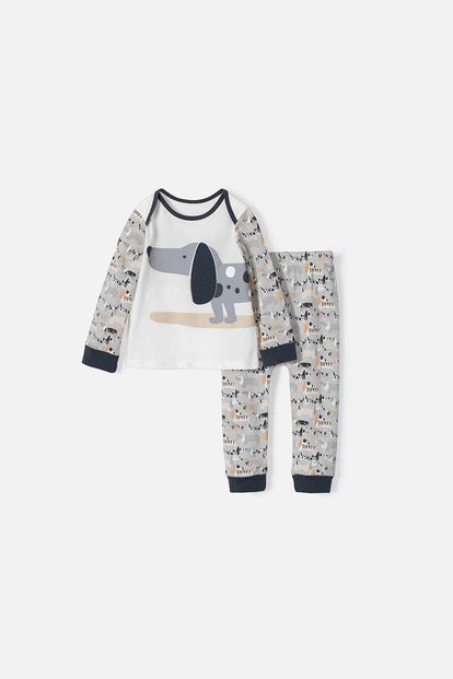 PIJAMA LITTLEMIC GRIS Y MARFIL DE MANGA LARGA PARA BEBÉ NIÑO