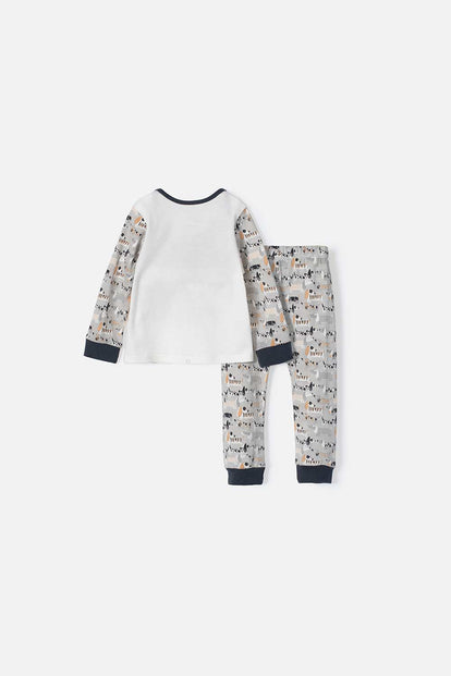 PIJAMA LITTLEMIC GRIS Y MARFIL DE MANGA LARGA PARA BEBÉ NIÑO