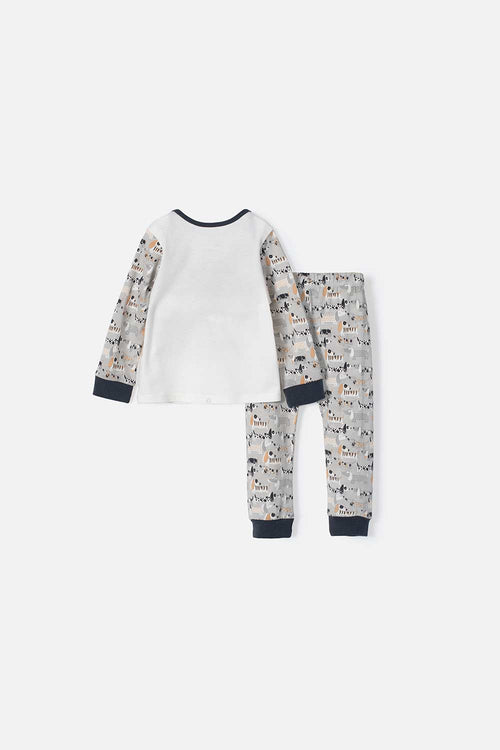 PIJAMA LITTLEMIC GRIS Y MARFIL DE MANGA LARGA PARA BEBÉ NIÑO